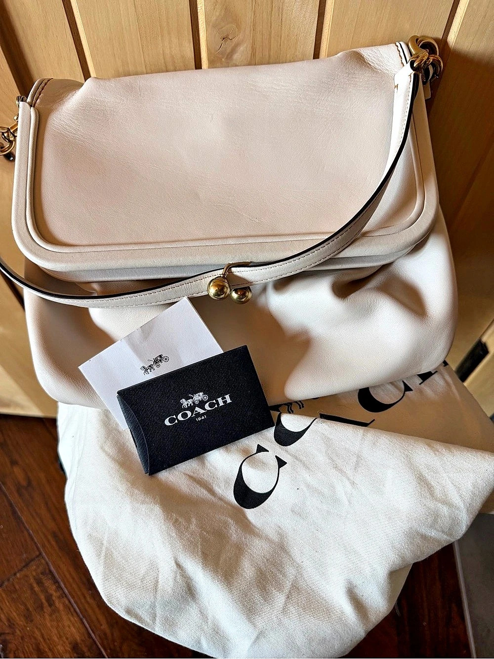 Coach RYDER Large Kisslock Frame Bag Leather Shoulder Bag White - Picture 11 of 16